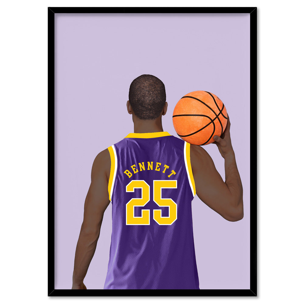 Custom Basketball Player -  Art Print, Poster, Stretched Canvas, or Framed Wall Art Print, shown in a black frame