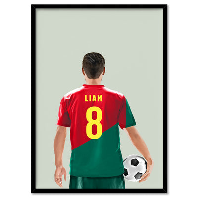 Custom Soccerl Player -  Art Print, Poster, Stretched Canvas, or Framed Wall Art Print, shown in a black frame