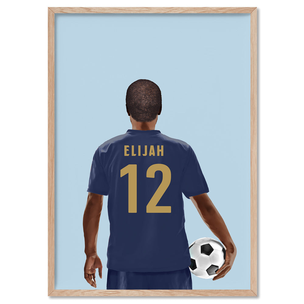 Custom Soccerl Player -  Art Print, Poster, Stretched Canvas, or Framed Wall Art Print, shown in a natural timber frame