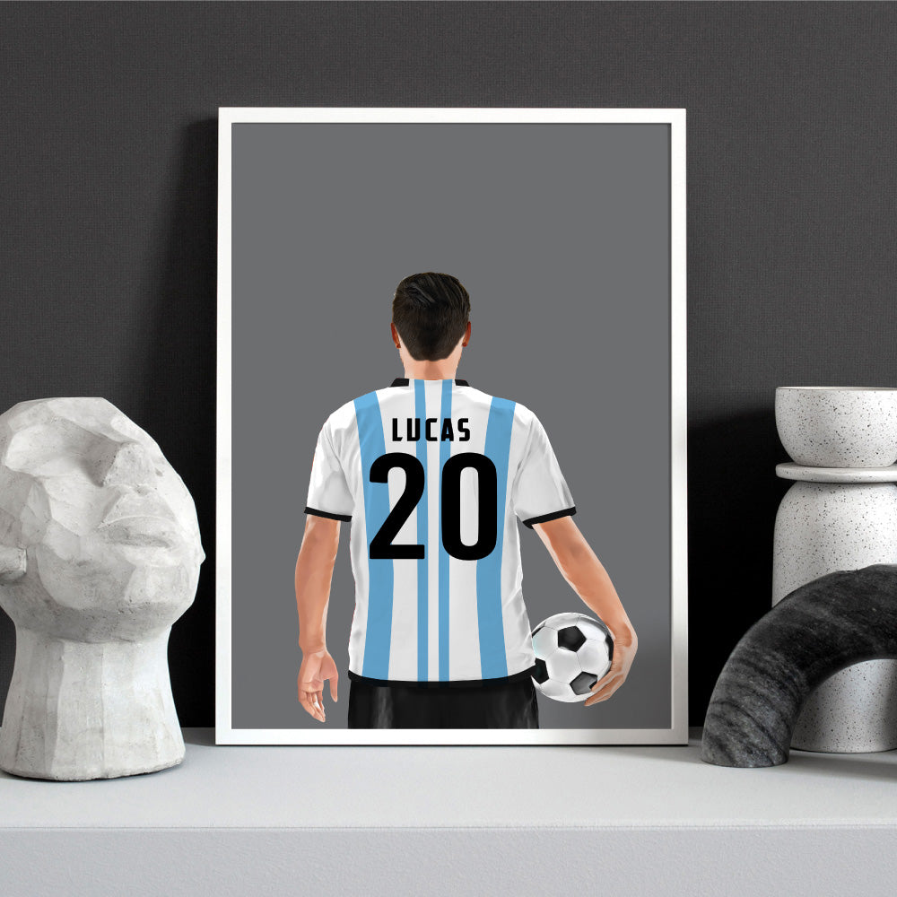 Custom Soccerl Player -  Art Print, Poster, Stretched Canvas or Framed Wall Art Prints, shown framed in a room