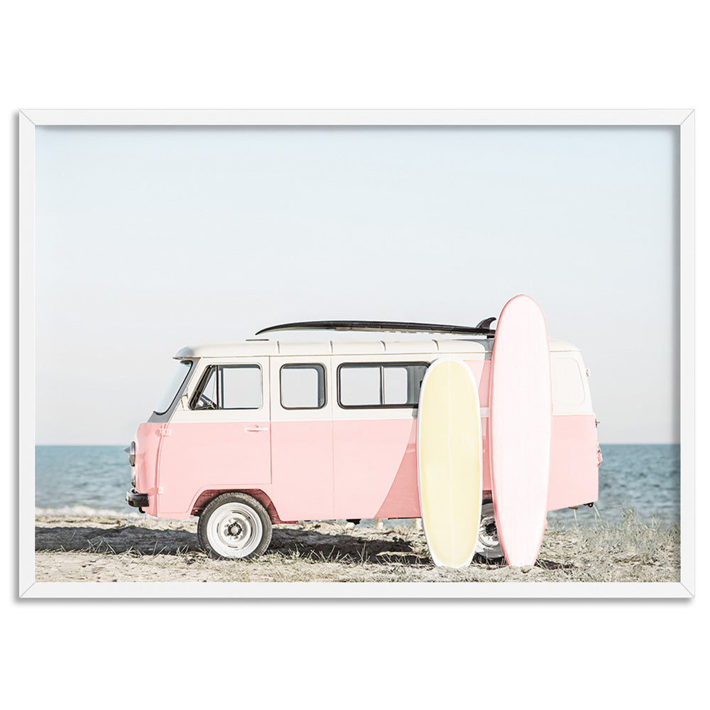 Pastel Beach Kombi Van Boho Coastal Surf Art Poster – Print