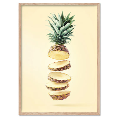 Pineapple on Yellow - Art Print, Poster, Stretched Canvas, or Framed Wall Art Print, shown in a natural timber frame