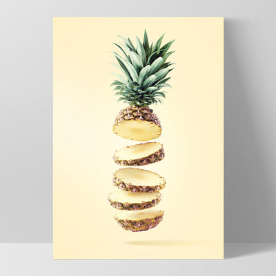 Pineapple on Yellow - Art Print, Poster, Stretched Canvas, or Framed Wall Art Print, shown as a stretched canvas or poster without a frame