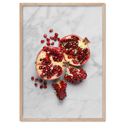 Pomegranate on Stone - Art Print, Poster, Stretched Canvas, or Framed Wall Art Print, shown in a natural timber frame