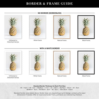 Lone Pinapple - Art Print, Poster, Stretched Canvas or Framed Wall Art, Showing White , Black, Natural Frame Colours, No Frame (Unframed) or Stretched Canvas, and With or Without White Borders