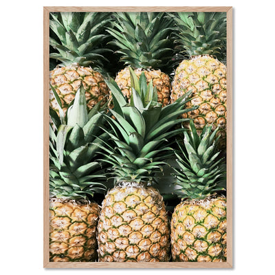 Six Pineapples - Art Print, Poster, Stretched Canvas, or Framed Wall Art Print, shown in a natural timber frame