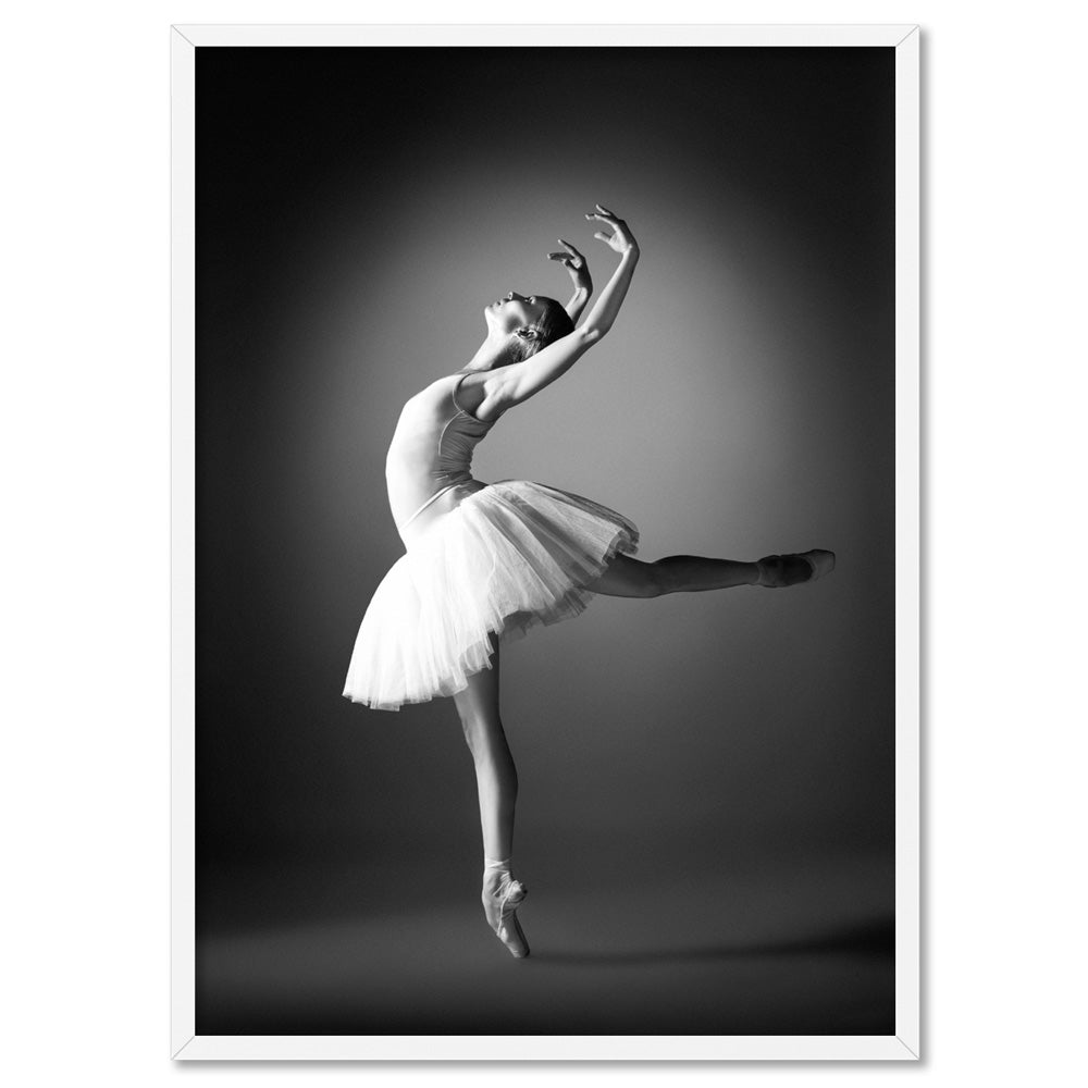 Ballerina White Dress Art Print. B&W Ballet Dancer Poster – Print