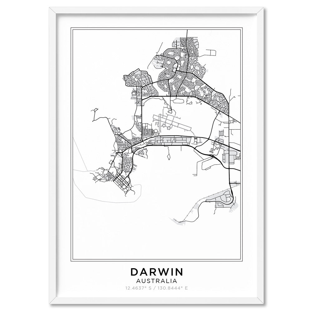 City Map. Darwin Street Map Art Print Poster. Framed or Poster. Custom