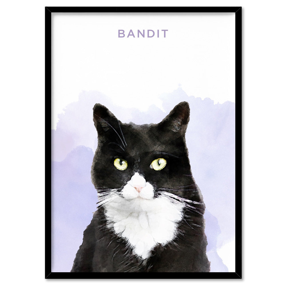 Custom Cat Portrait | Watercolour - Art Print, Poster, Stretched Canvas, or Framed Wall Art Print, shown in a black frame