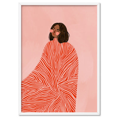 The Woman in the Red Swirls - Art Print by Bea Muller, Poster, Stretched Canvas, or Framed Wall Art Print, shown in a white frame
