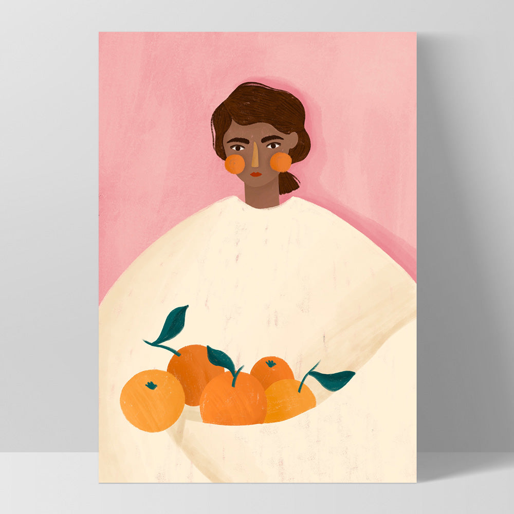 The Woman with the Oranges - Art Print by Bea Muller, Poster, Stretched Canvas, or Framed Wall Art Print, shown as a stretched canvas or poster without a frame