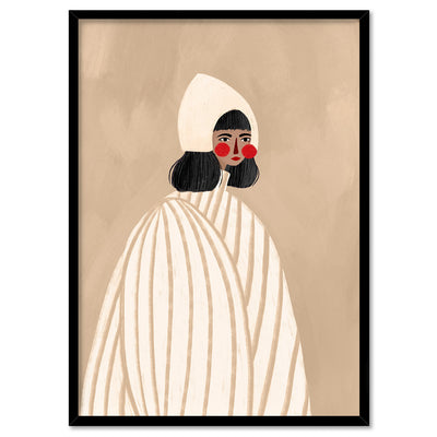 The Woman in the White Hat - Art Print by Bea Muller, Poster, Stretched Canvas, or Framed Wall Art Print, shown in a black frame
