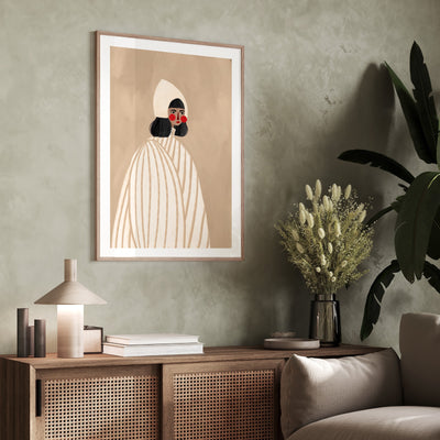 The Woman in the White Hat - Art Print by Bea Muller, Poster, Stretched Canvas or Framed Wall Art Prints, shown framed in a room