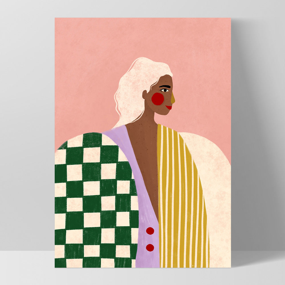 The Woman in the Patterns - Art Print by Bea Muller, Poster, Stretched Canvas, or Framed Wall Art Print, shown as a stretched canvas or poster without a frame