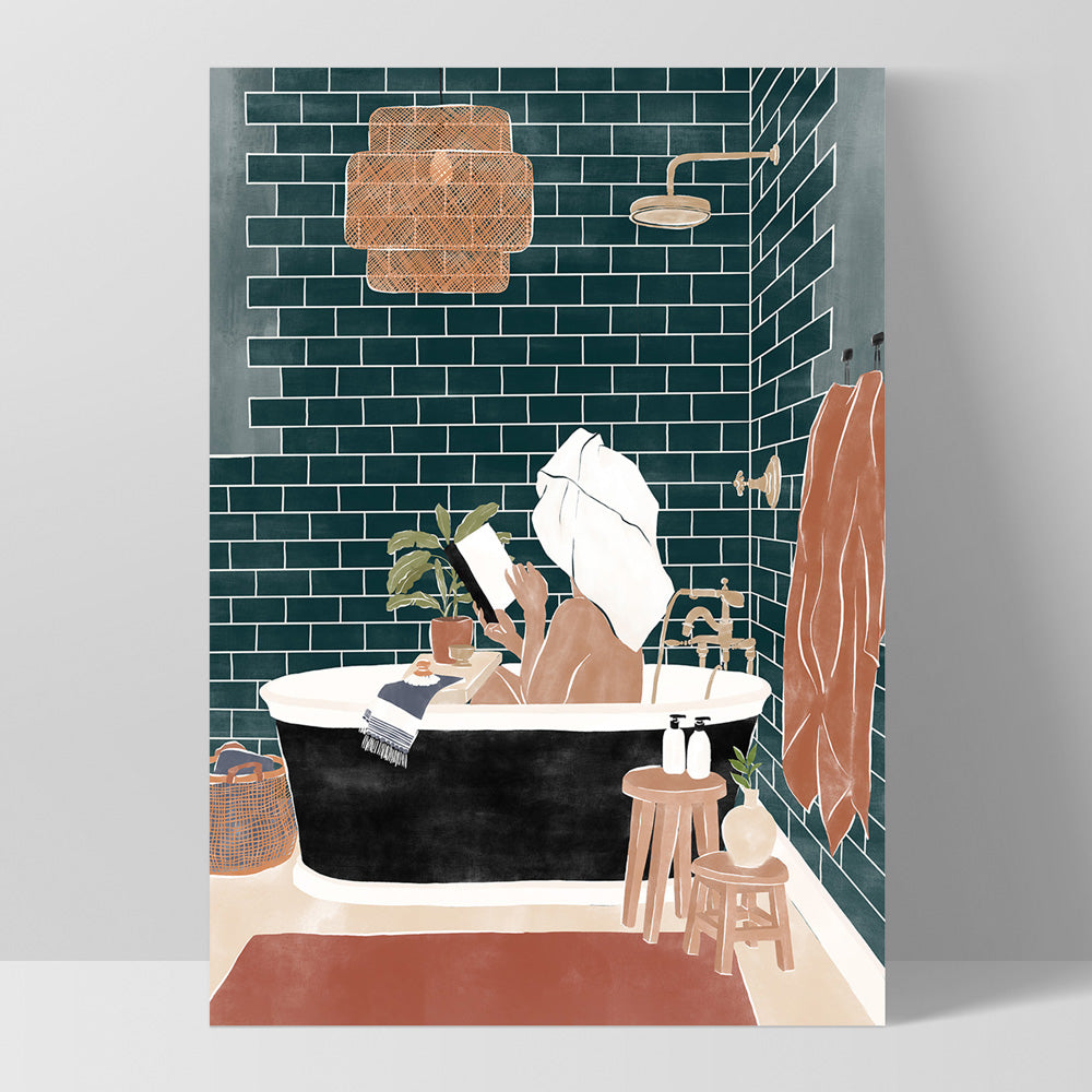 Bathroom Bliss - Art Print by Ivy Green Illustrations, Poster, Stretched Canvas, or Framed Wall Art Print, shown as a stretched canvas or poster without a frame