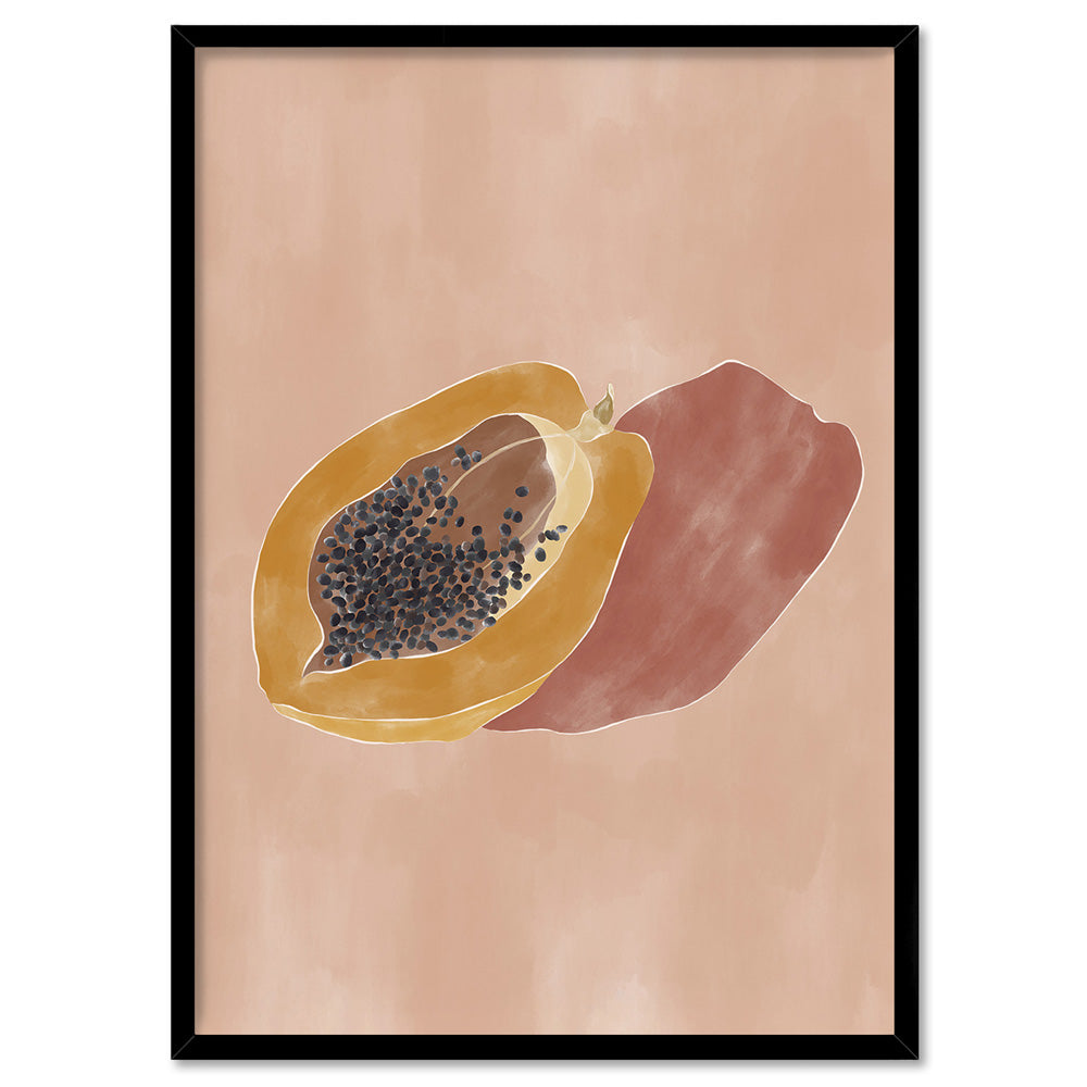 Papaya Still Life - Art Print by Ivy Green Illustrations, Poster, Stretched Canvas, or Framed Wall Art Print, shown in a black frame