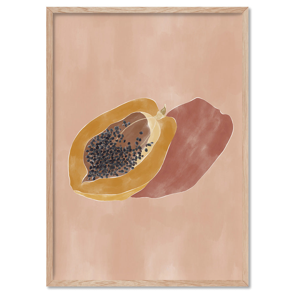 Papaya Still Life - Art Print by Ivy Green Illustrations, Poster, Stretched Canvas, or Framed Wall Art Print, shown in a natural timber frame