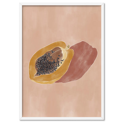 Papaya Still Life - Art Print by Ivy Green Illustrations, Poster, Stretched Canvas, or Framed Wall Art Print, shown in a white frame
