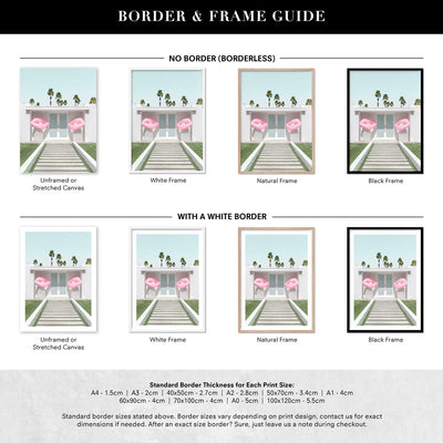 Palm Springs | House with Pink Lips, Poster, Stretched Canvas or Framed Wall Art, Showing White , Black, Natural Frame Colours, No Frame (Unframed) or Stretched Canvas, and With or Without White Borders