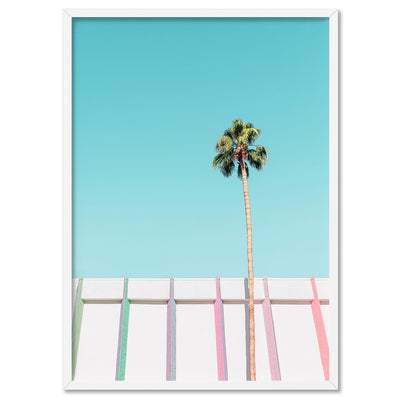 Palm Springs | Saguaro Hotel IV, Poster, Stretched Canvas, or Framed Wall Art Print, shown in a white frame