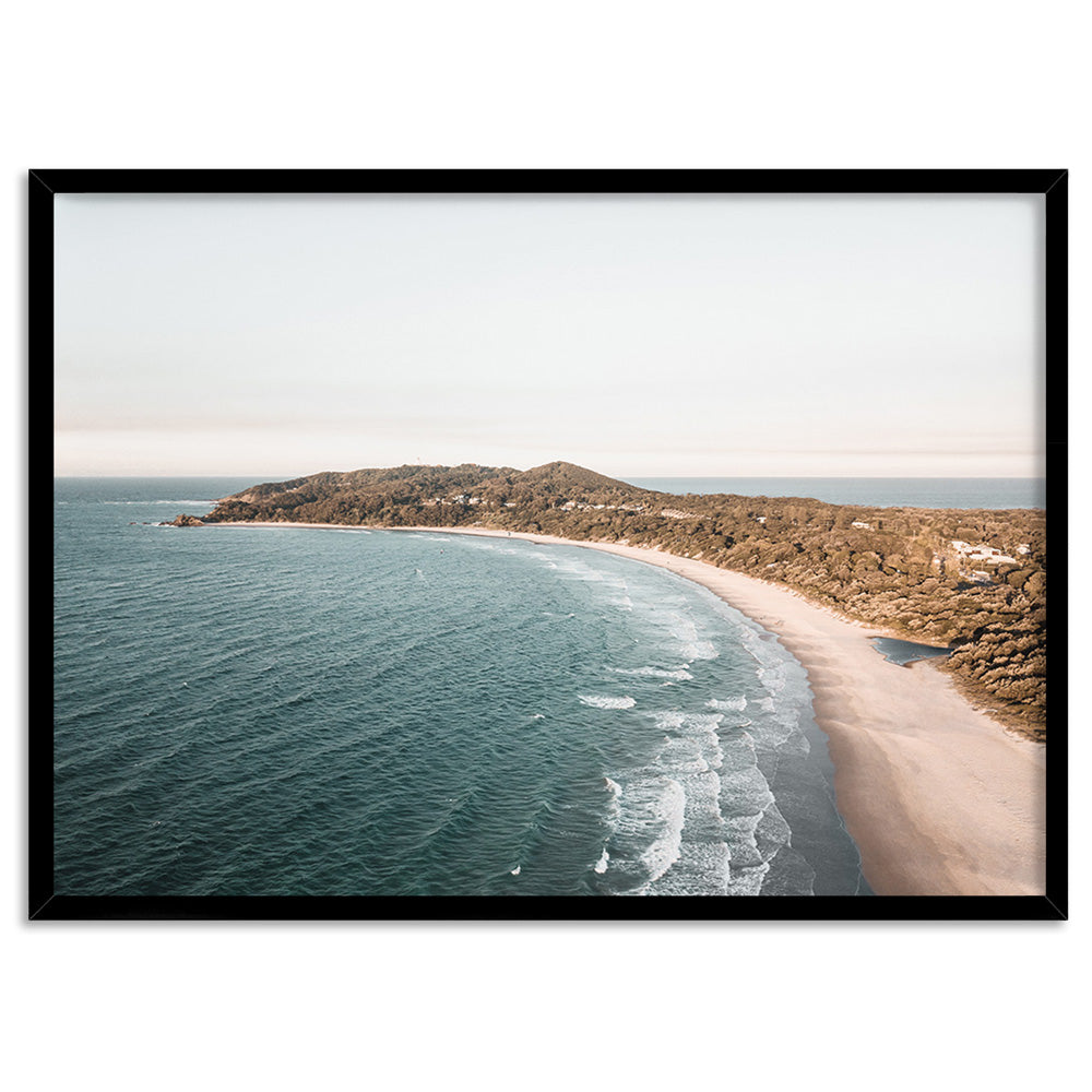 The Pass Byron Bay Aerial IV - Art Print by Beau Micheli, Poster, Stretched Canvas, or Framed Wall Art Print, shown in a black frame