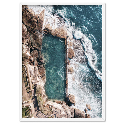 Coogee Rock Pool Aerial II - Art Print by Beau Micheli, Poster, Stretched Canvas, or Framed Wall Art Print, shown in a white frame