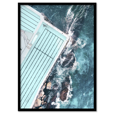 Bondi Icebergs Pool Aerial - Art Print by Beau Micheli, Poster, Stretched Canvas, or Framed Wall Art Print, shown in a black frame