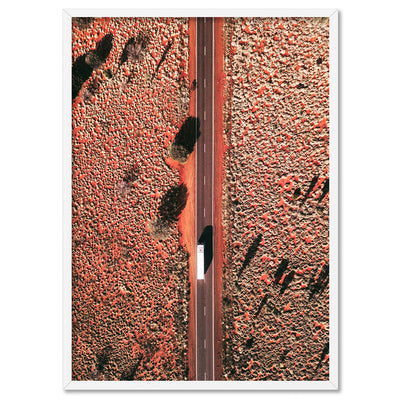 Road to Uluru Aerial - Art Print by Beau Micheli, Poster, Stretched Canvas, or Framed Wall Art Print, shown in a white frame