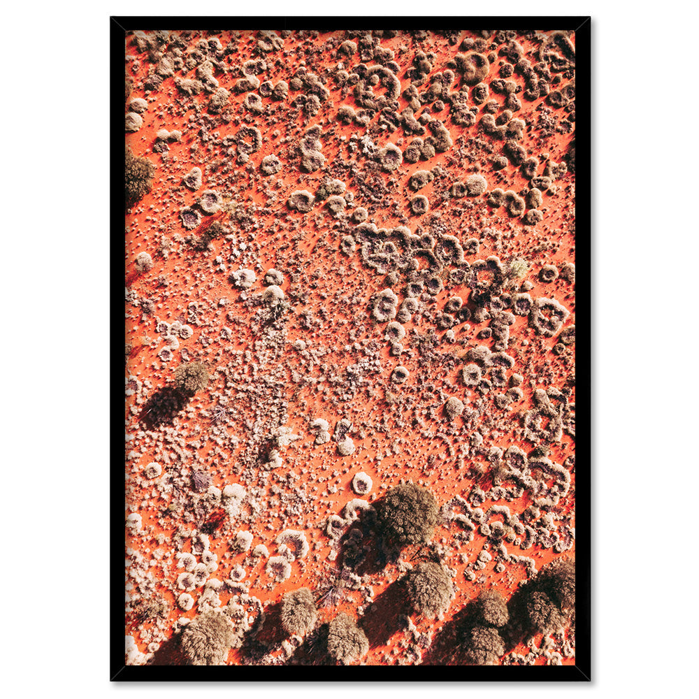 Red Earth Aerial - Art Print by Beau Micheli, Poster, Stretched Canvas, or Framed Wall Art Print, shown in a black frame