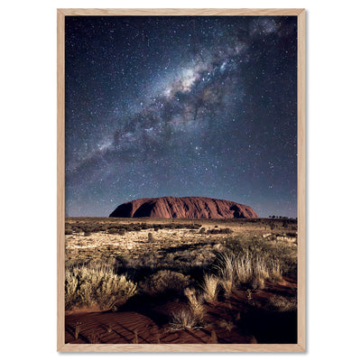 Uluru Under the Milky Way - Art Print by Beau Micheli, Poster, Stretched Canvas, or Framed Wall Art Print, shown in a natural timber frame