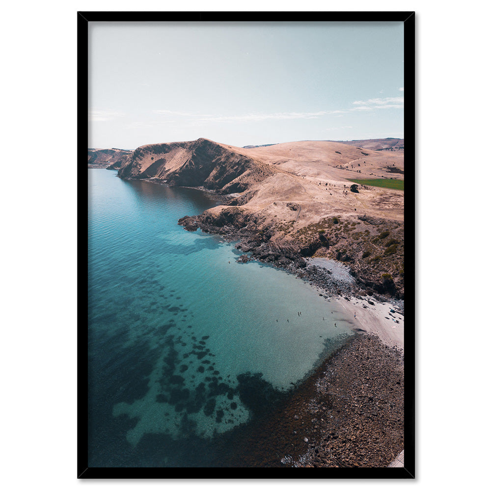 Second Valley Beach SA - Art Print by Beau Micheli, Poster, Stretched Canvas, or Framed Wall Art Print, shown in a black frame