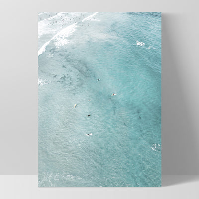 Phillip Island Surfers Aerial - Art Print by Beau Micheli, Poster, Stretched Canvas, or Framed Wall Art Print, shown as a stretched canvas or poster without a frame