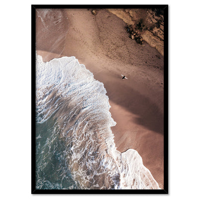 Jan Juc Beach VIC Aerial III - Art Print by Beau Micheli, Poster, Stretched Canvas, or Framed Wall Art Print, shown in a black frame