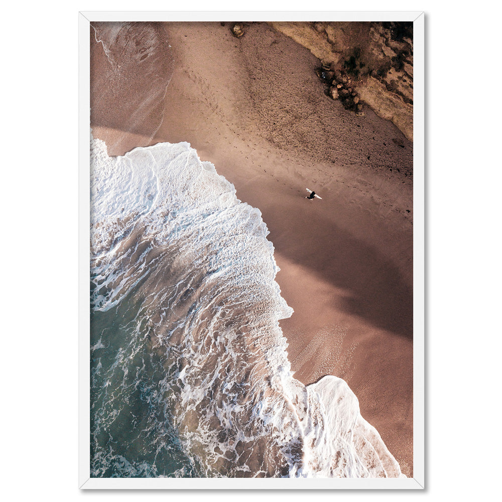 Jan Juc Beach VIC Aerial III - Art Print by Beau Micheli, Poster, Stretched Canvas, or Framed Wall Art Print, shown in a white frame