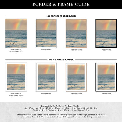 Sunrise and Rainbow Surf - Art Print by Beau Micheli, Poster, Stretched Canvas or Framed Wall Art, Showing White , Black, Natural Frame Colours, No Frame (Unframed) or Stretched Canvas, and With or Without White Borders