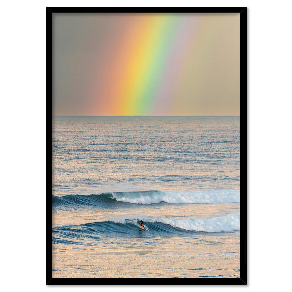 Sunrise and Rainbow Surf II - Art Print by Beau Micheli, Poster, Stretched Canvas, or Framed Wall Art Print, shown in a black frame