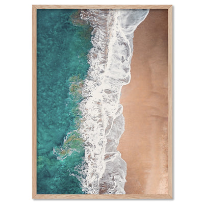 Jan Juc Beach VIC Aerial V - Art Print by Beau Micheli, Poster, Stretched Canvas, or Framed Wall Art Print, shown in a natural timber frame