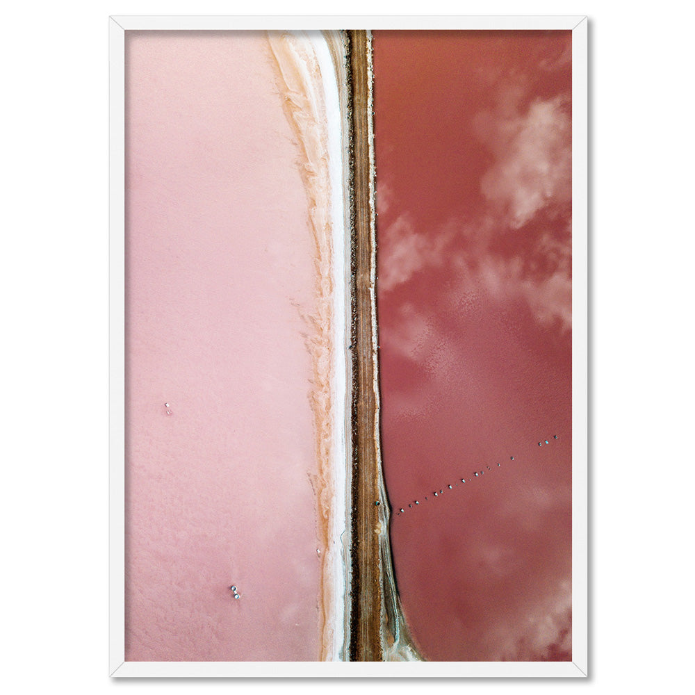 Pink Lake at Hutt Lagoon - Art Print by Beau Micheli, Poster, Stretched Canvas, or Framed Wall Art Print, shown in a white frame