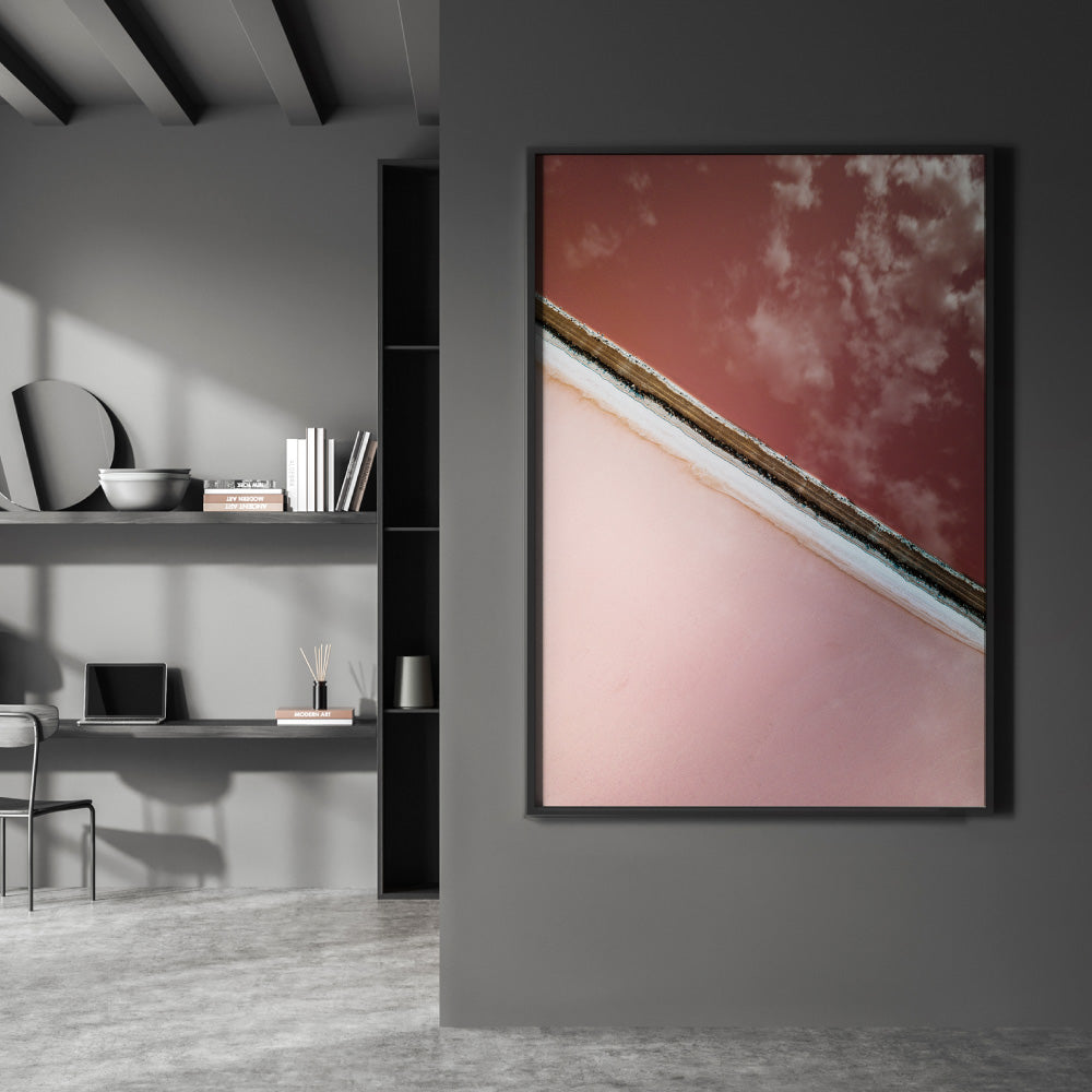 Pink Lake at Hutt Lagoon II - Art Print by Beau Micheli, Poster, Stretched Canvas or Framed Wall Art Prints, shown framed in a room