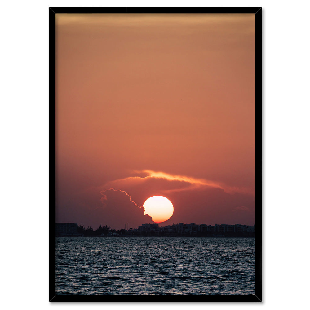 Isla Mujeres Sunset Mexico - Art Print by Beau Micheli, Poster, Stretched Canvas, or Framed Wall Art Print, shown in a black frame