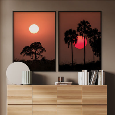Sunset on the Kalahari - Art Print by Beau Micheli, Poster, Stretched Canvas or Framed Wall Art, shown framed in a home interior space