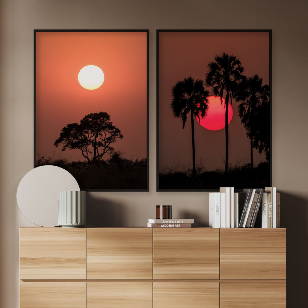 Sunset on the Kalahari II - Art Print by Beau Micheli, Poster, Stretched Canvas or Framed Wall Art, shown framed in a home interior space