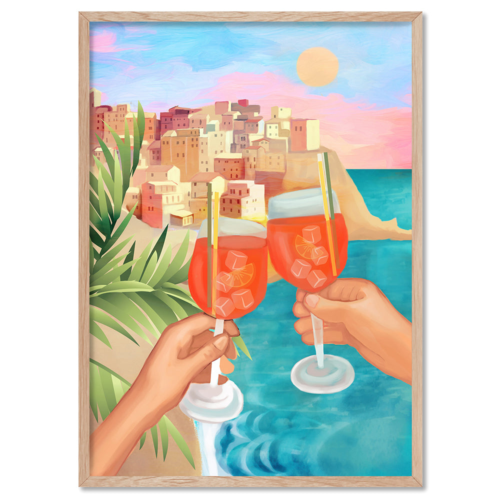 Aperol Sunset - Art Print by CityArt, Poster, Stretched Canvas, or Framed Wall Art Print, shown in a natural timber frame