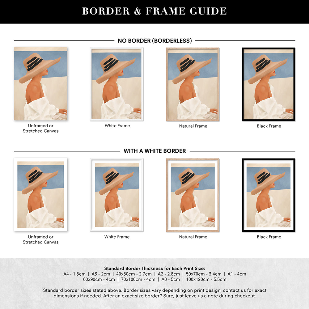 Summer Hat - Art Print by CityArt, Poster, Stretched Canvas or Framed Wall Art, Showing White , Black, Natural Frame Colours, No Frame (Unframed) or Stretched Canvas, and With or Without White Borders
