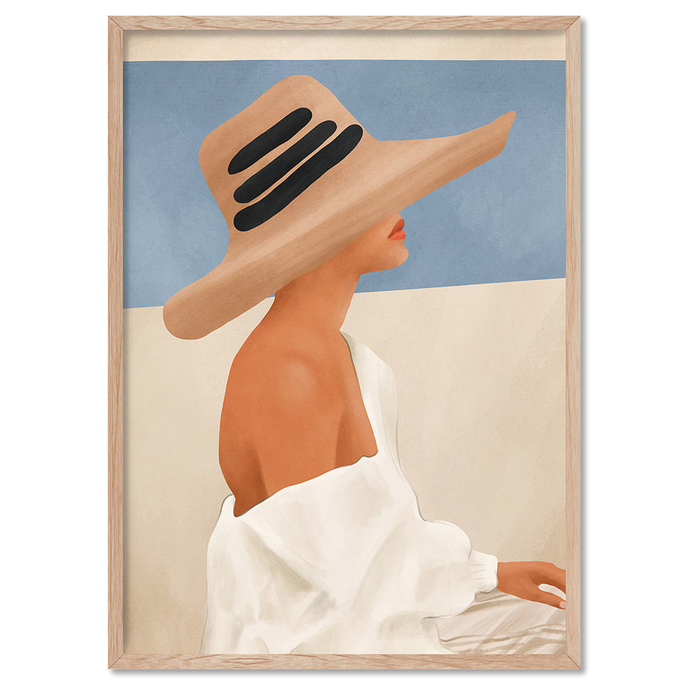 Summer Hat - Art Print by CityArt, Poster, Stretched Canvas, or Framed Wall Art Print, shown in a natural timber frame