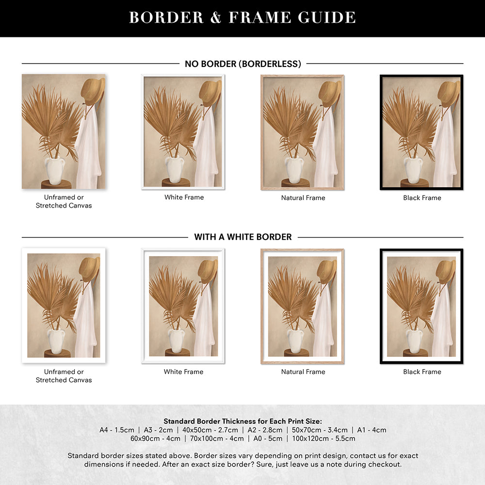 Palm Leaf Decoration - Art Print by CityArt, Poster, Stretched Canvas or Framed Wall Art, Showing White , Black, Natural Frame Colours, No Frame (Unframed) or Stretched Canvas, and With or Without White Borders