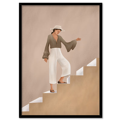 Stepping Up - Art Print by CityArt, Poster, Stretched Canvas, or Framed Wall Art Print, shown in a black frame