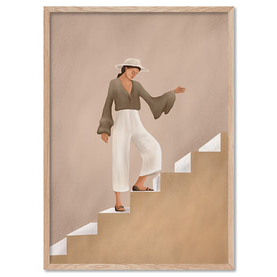 Stepping Up - Art Print by CityArt, Poster, Stretched Canvas, or Framed Wall Art Print, shown in a natural timber frame