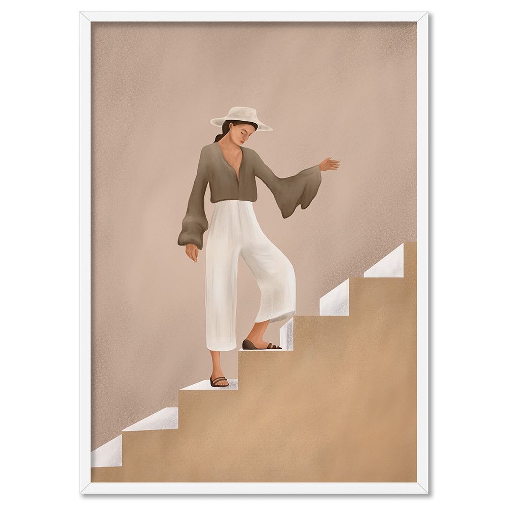 Stepping Up - Art Print by CityArt, Poster, Stretched Canvas, or Framed Wall Art Print, shown in a white frame