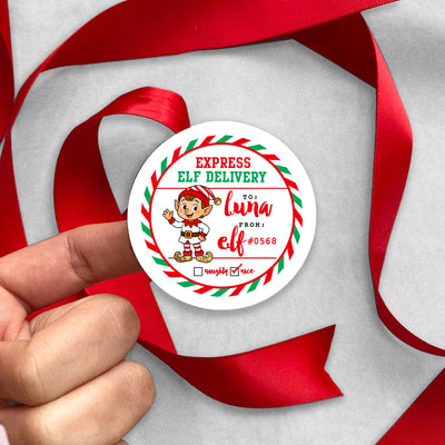 Round Christmas Gift Stickers | Express Elf Delivery